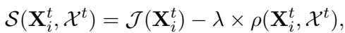 考虑亲和度 J 和浓度 rho 的目标函数 S 的方程。