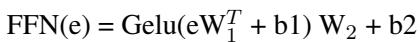 Equation describing the Feed-Forward Network function in Transformers.