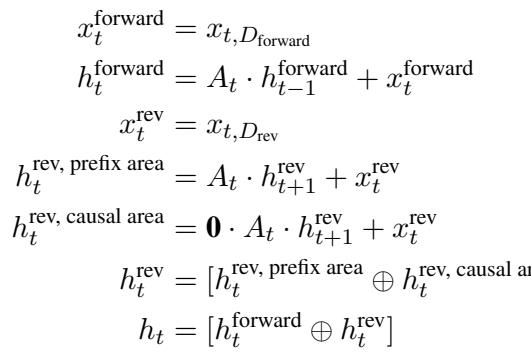 显示 Birdie 架构中正向和反向状态拆分的方程。