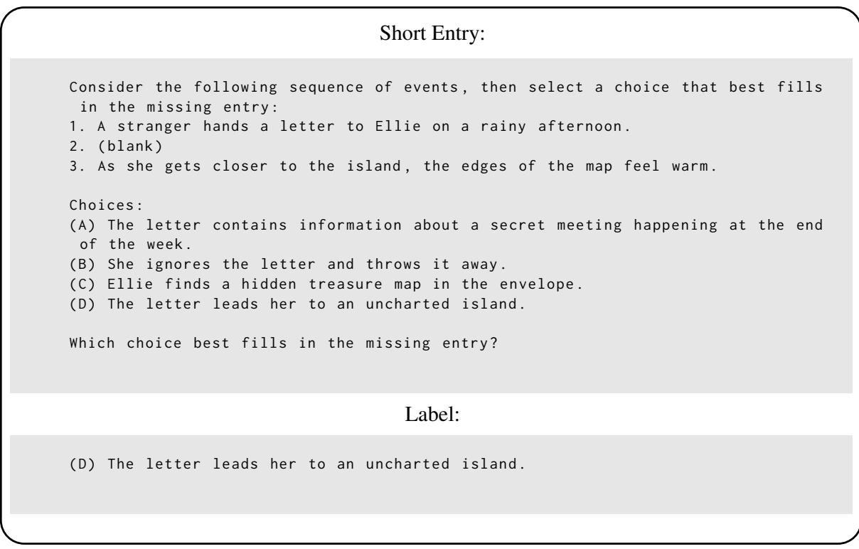 显示带有缺失条目的故事的填充任务示例文本。