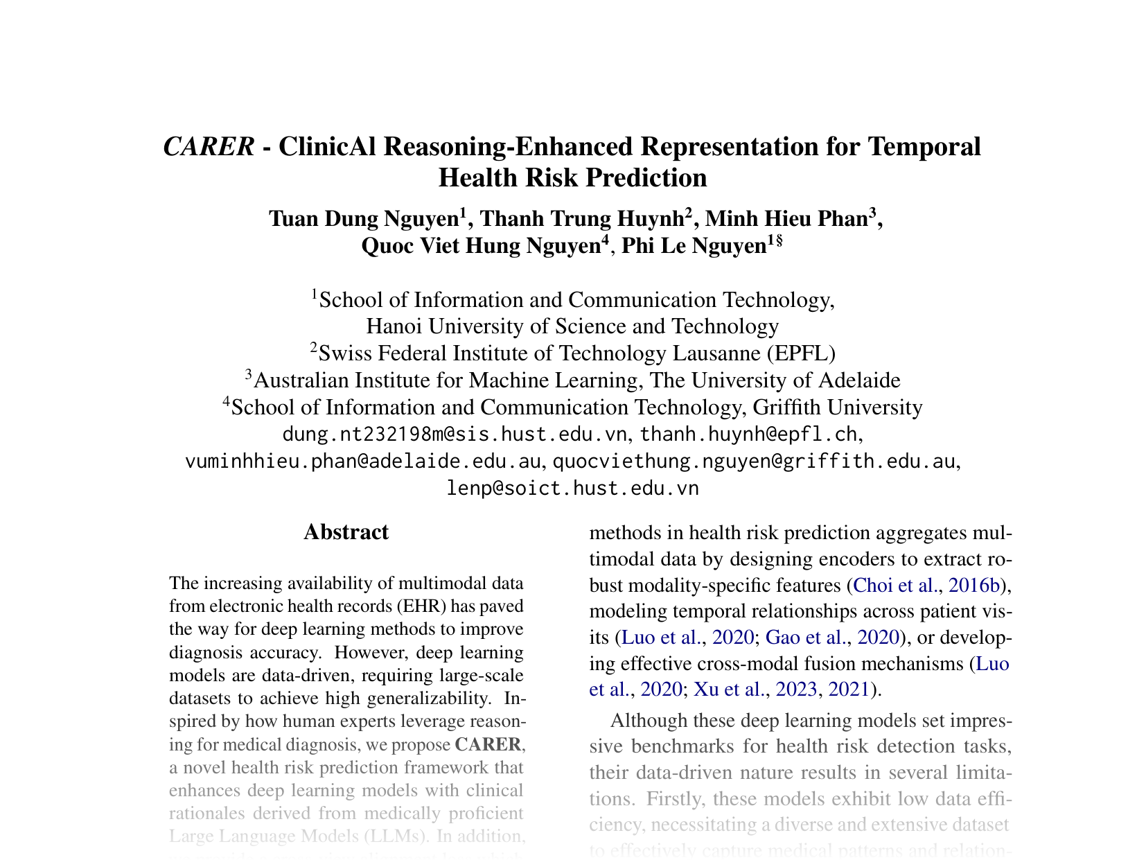 [CARER - Clinical Reasoning-Enhanced Representation for Temporal Health Risk Prediction 🔗](https://aclanthology.org/2024.emnlp-main.580.pdf)