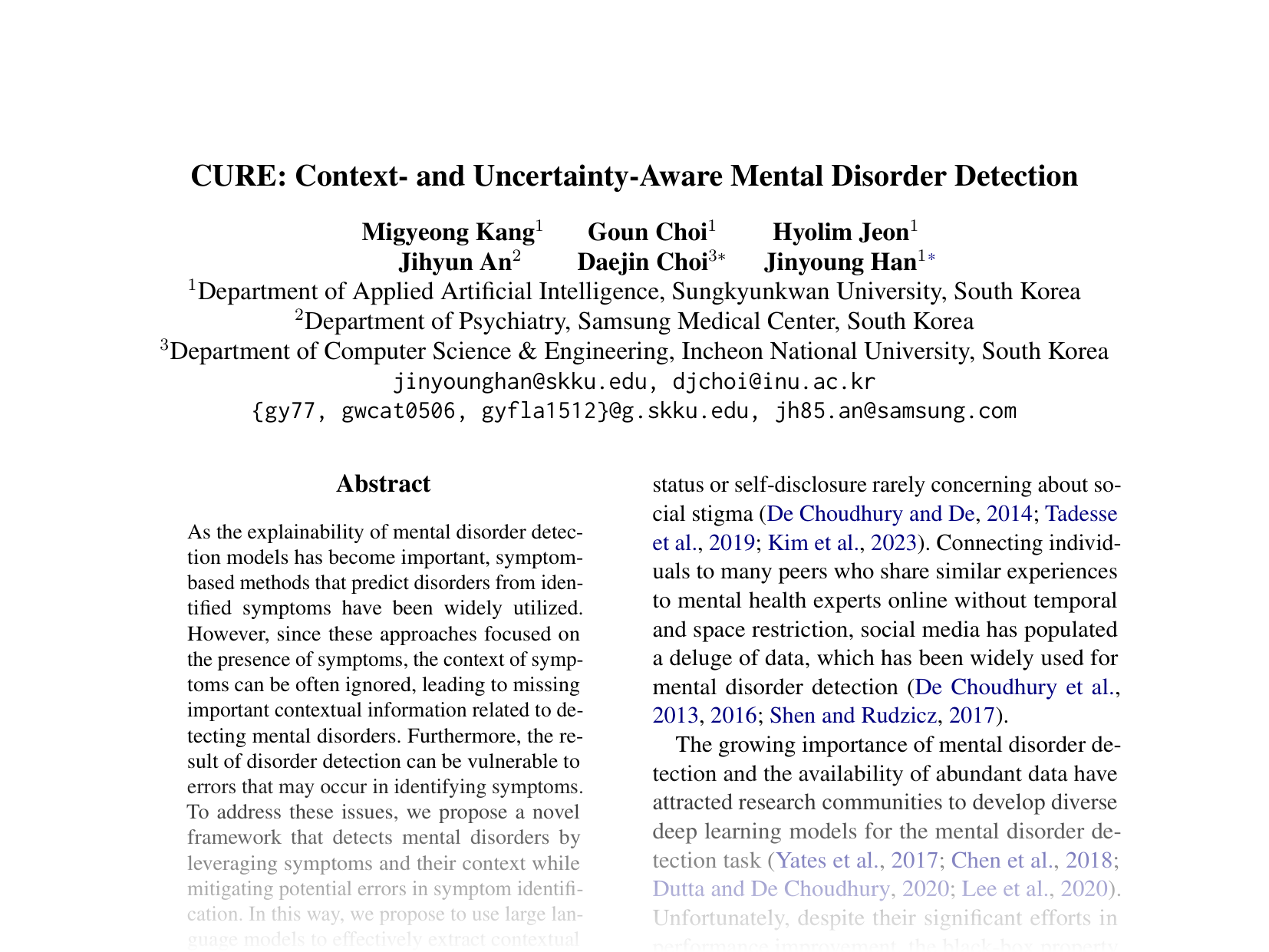 [CURE: Context- and Uncertainty-Aware Mental Disorder Detection 🔗](https://aclanthology.org/2024.emnlp-main.994.pdf)