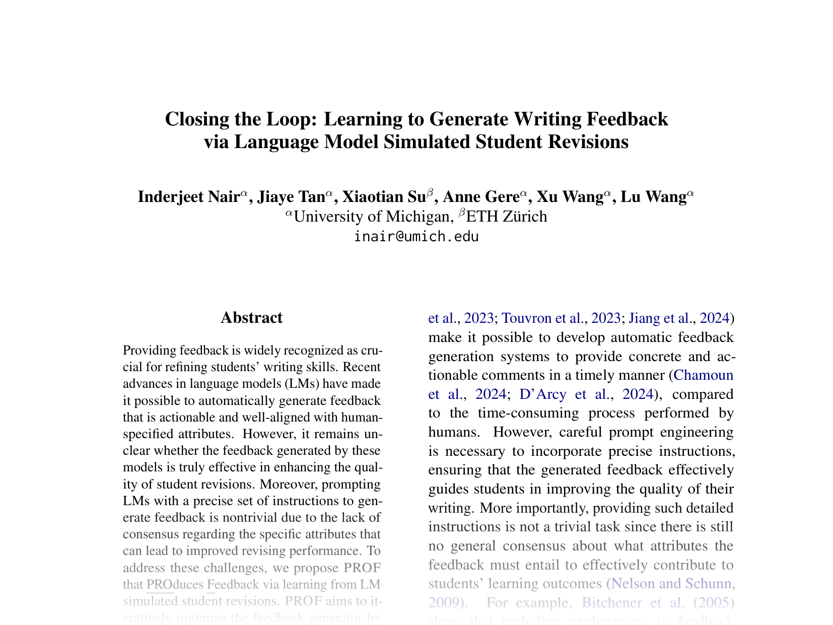 [Closing the Loop: Learning to Generate Writing Feedback via Language Model Simulated Student Revisions 🔗](https://aclanthology.org/2024.emnlp-main.928.pdf)