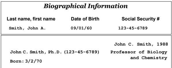 图 2: SSN 检测失败的示例，原因显然是上下文窗口受限 (上图: Google) 和缺少上下文关键词 (下图: Amazon) 。