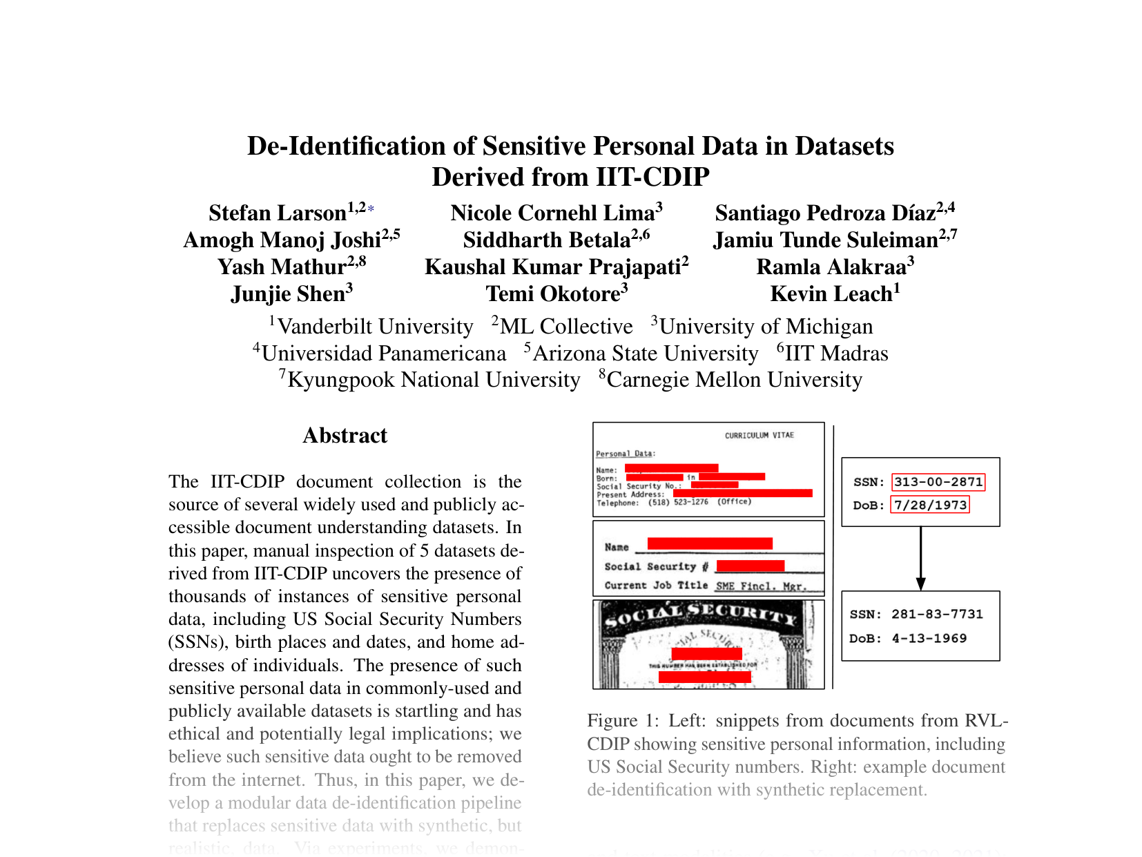 [De-Identification of Sensitive Personal Data in Datasets Derived from IIT-CDIP 🔗](https://aclanthology.org/2024.emnlp-main.1198.pdf)