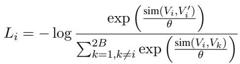 用于视频编码的 InfoNCE 对比损失方程。