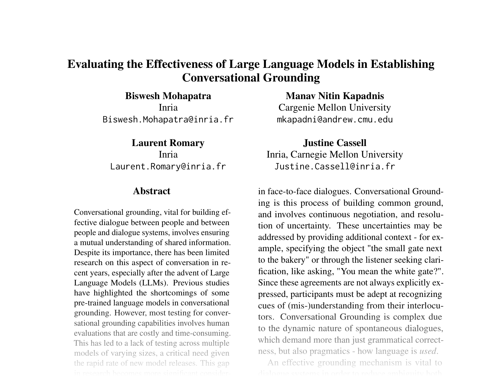 [Evaluating the Effectiveness of Large Language Models in Establishing Conversational Grounding 🔗](https://aclanthology.org/2024.emnlp-main.545.pdf)