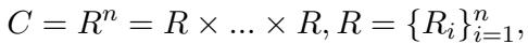 定义 C 为边界框集 R 的 n 重笛卡尔积的方程。
