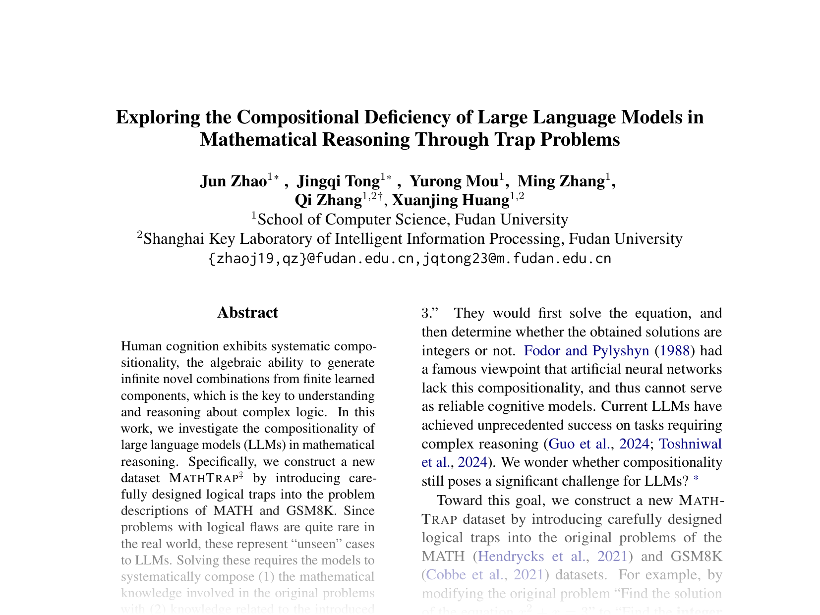 [Exploring the Compositional Deficiency of Large Language Models in Mathematical Reasoning Through Trap Problems 🔗](https://aclanthology.org/2024.emnlp-main.915.pdf)