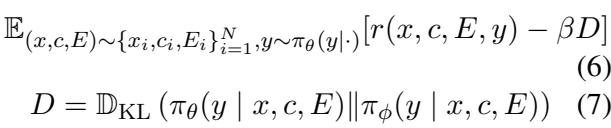 带有 KL 散度惩罚的 PPO 强化学习目标公式。
