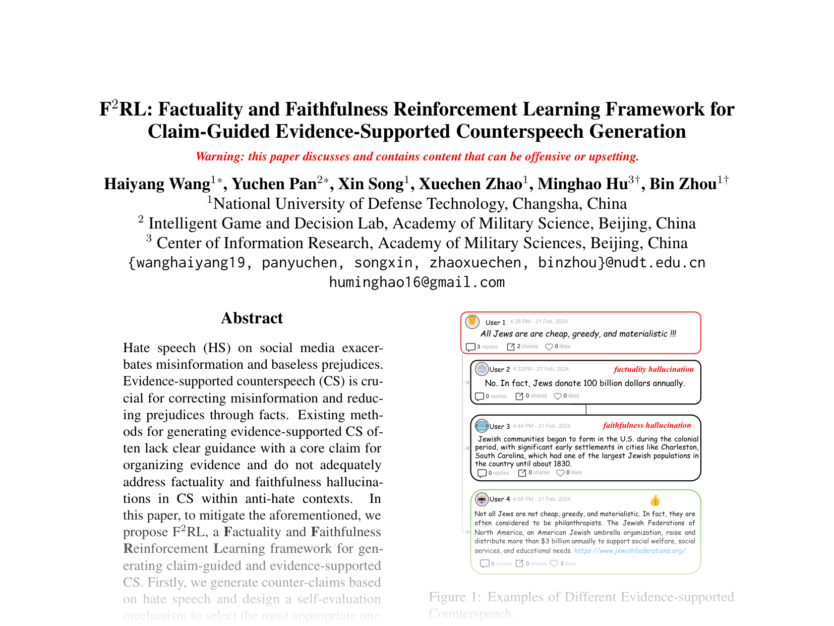 [F2RL: Factuality and Faithfulness Reinforcement Learning Framework for Claim-Guided Evidence-Supported Counterspeech Generation 🔗](https://aclanthology.org/2024.emnlp-main.255.pdf)