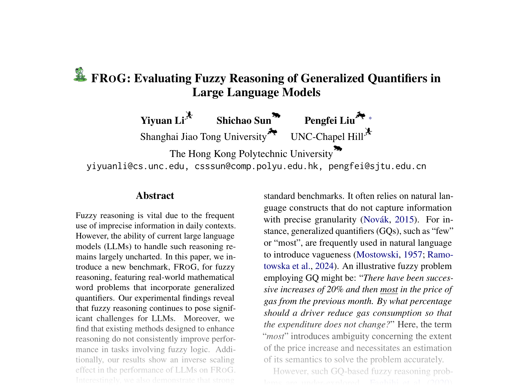 [FROG: Evaluating Fuzzy Reasoning of Generalized Quantifiers in Large Language Models 🔗](https://aclanthology.org/2024.emnlp-main.411.pdf)