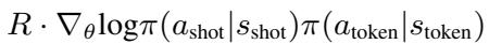 方程 6: 策略网络的梯度更新规则。