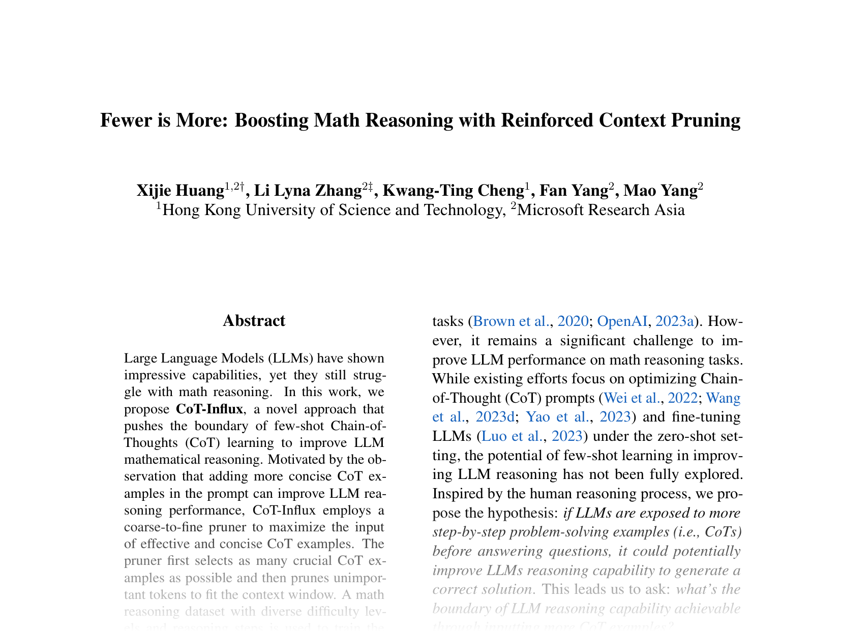 [Fewer is More: Boosting Math Reasoning with Reinforced Context Pruning 🔗](https://aclanthology.org/2024.emnlp-main.758.pdf)
