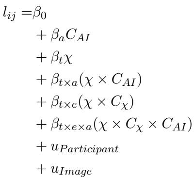 公式 1: 用于预测人类准确性的 GLMM 模型。