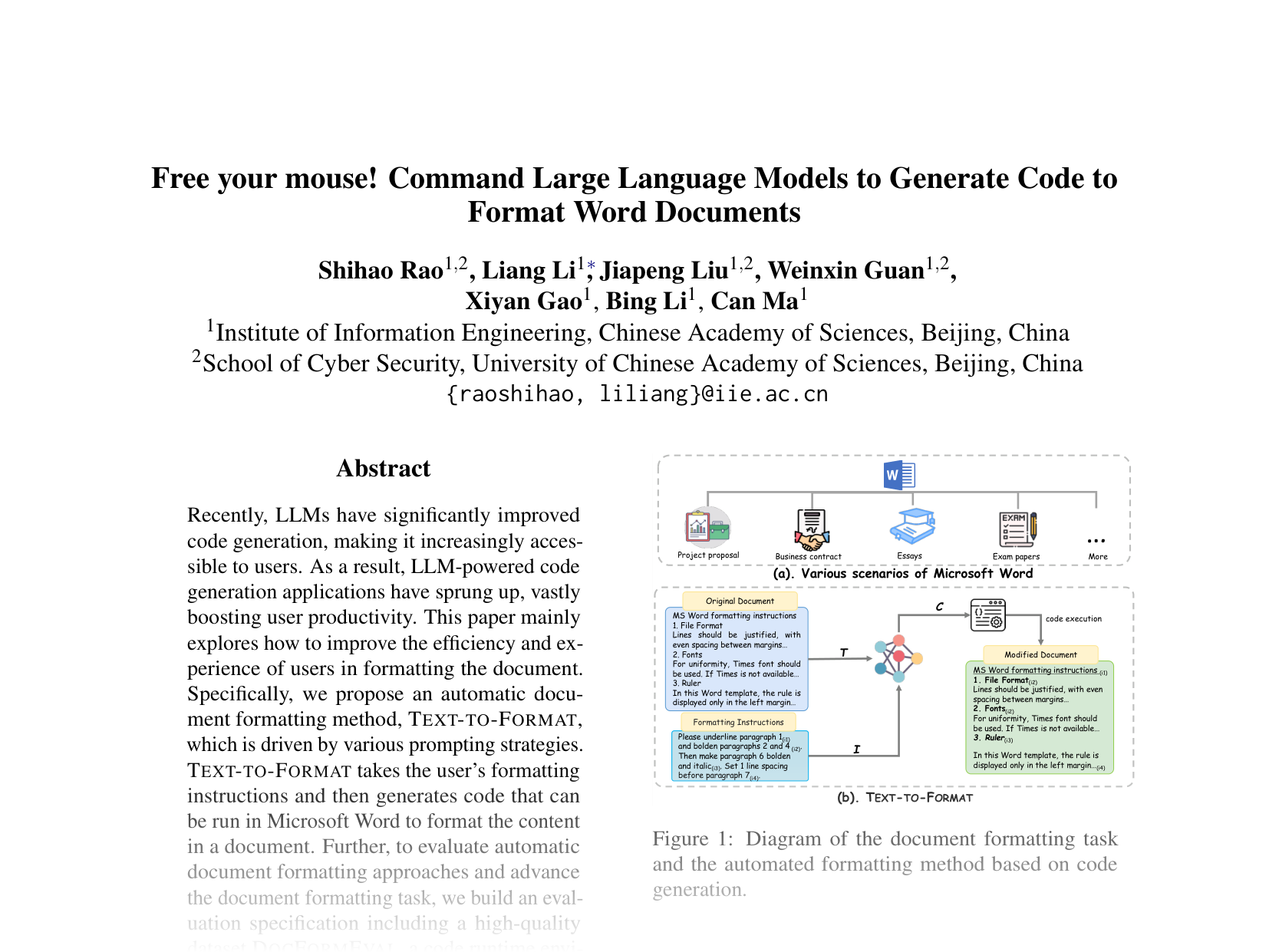 [Free your mouse! Command Large Language Models to Generate Code to Format Word Documents 🔗](https://aclanthology.org/2024.emnlp-main.902.pdf)
