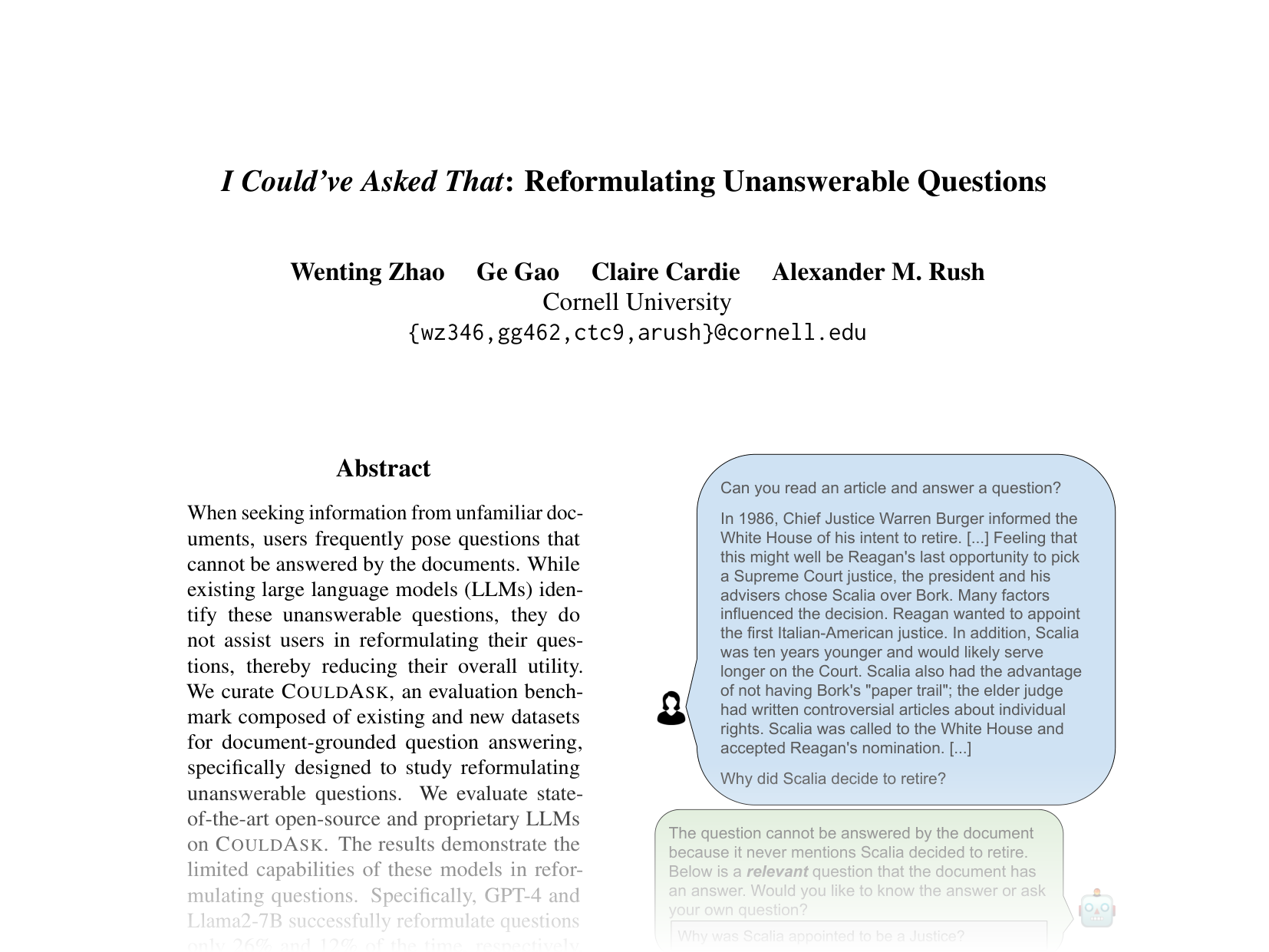 [I Could've Asked That: Reformulating Unanswerable Questions 🔗](https://aclanthology.org/2024.emnlp-main.242.pdf)