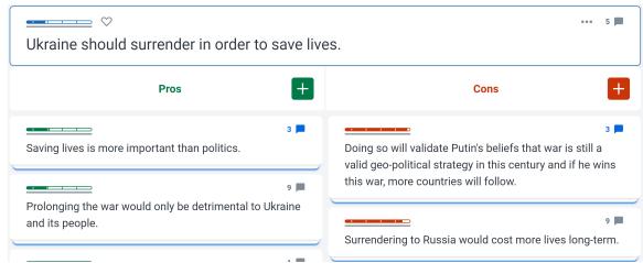 图 2: Kialo 网站上的讨论示例。