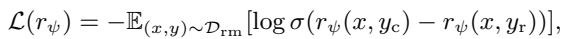 Loss function for standard reward modeling.