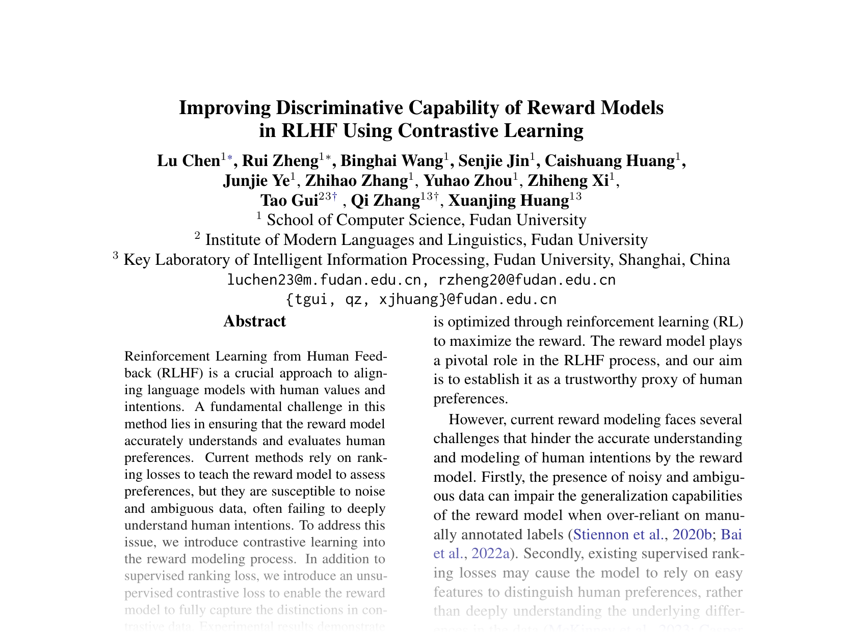 [Improving Discriminative Capability of Reward Models in RLHF Using Contrastive Learning 🔗](https://aclanthology.org/2024.emnlp-main.852.pdf)