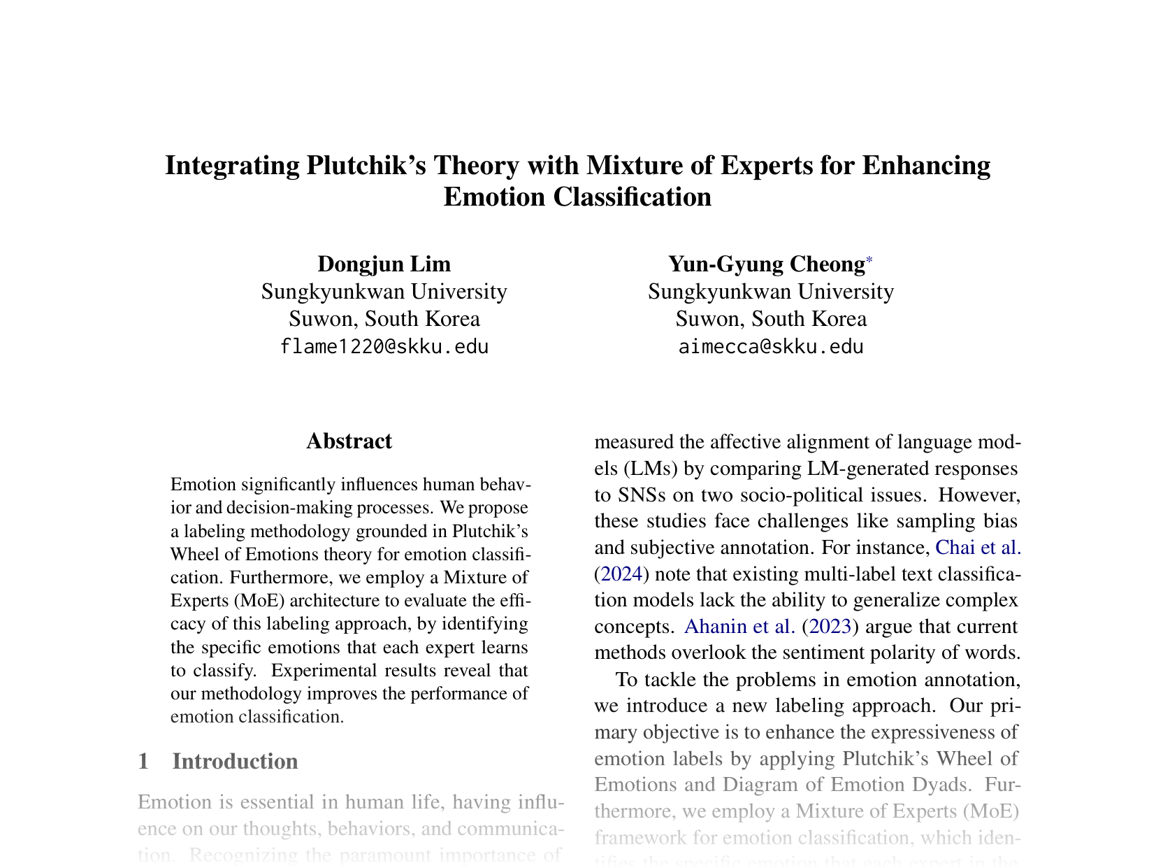 [Integrating Plutchik’s Theory with Mixture of Experts for Enhancing Emotion Classification 🔗](https://aclanthology.org/2024.emnlp-main.50.pdf)