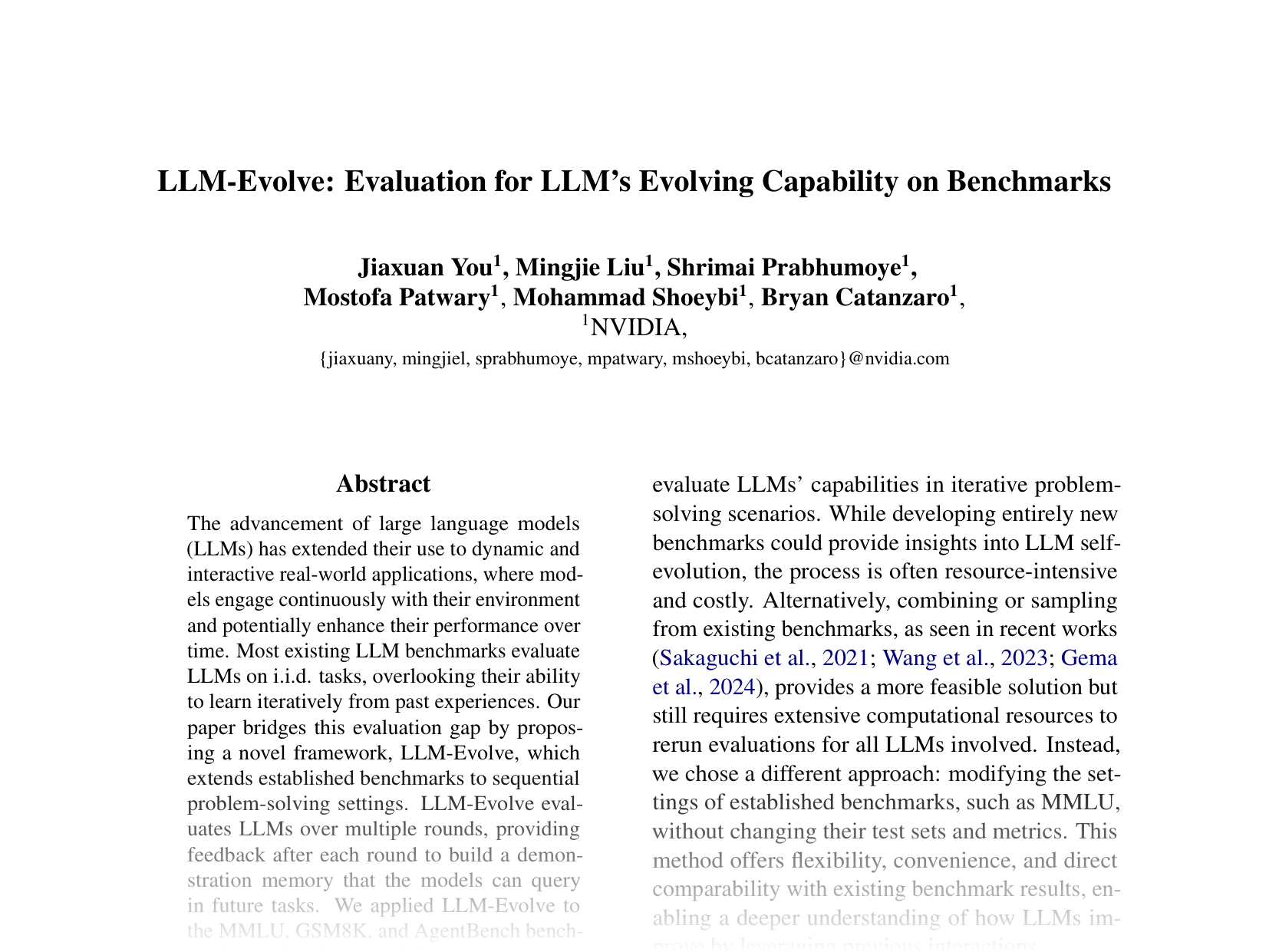 [LLM-Evolve: Evaluation for LLM's Evolving Capability on Benchmarks 🔗](https://aclanthology.org/2024.emnlp-main.940.pdf)