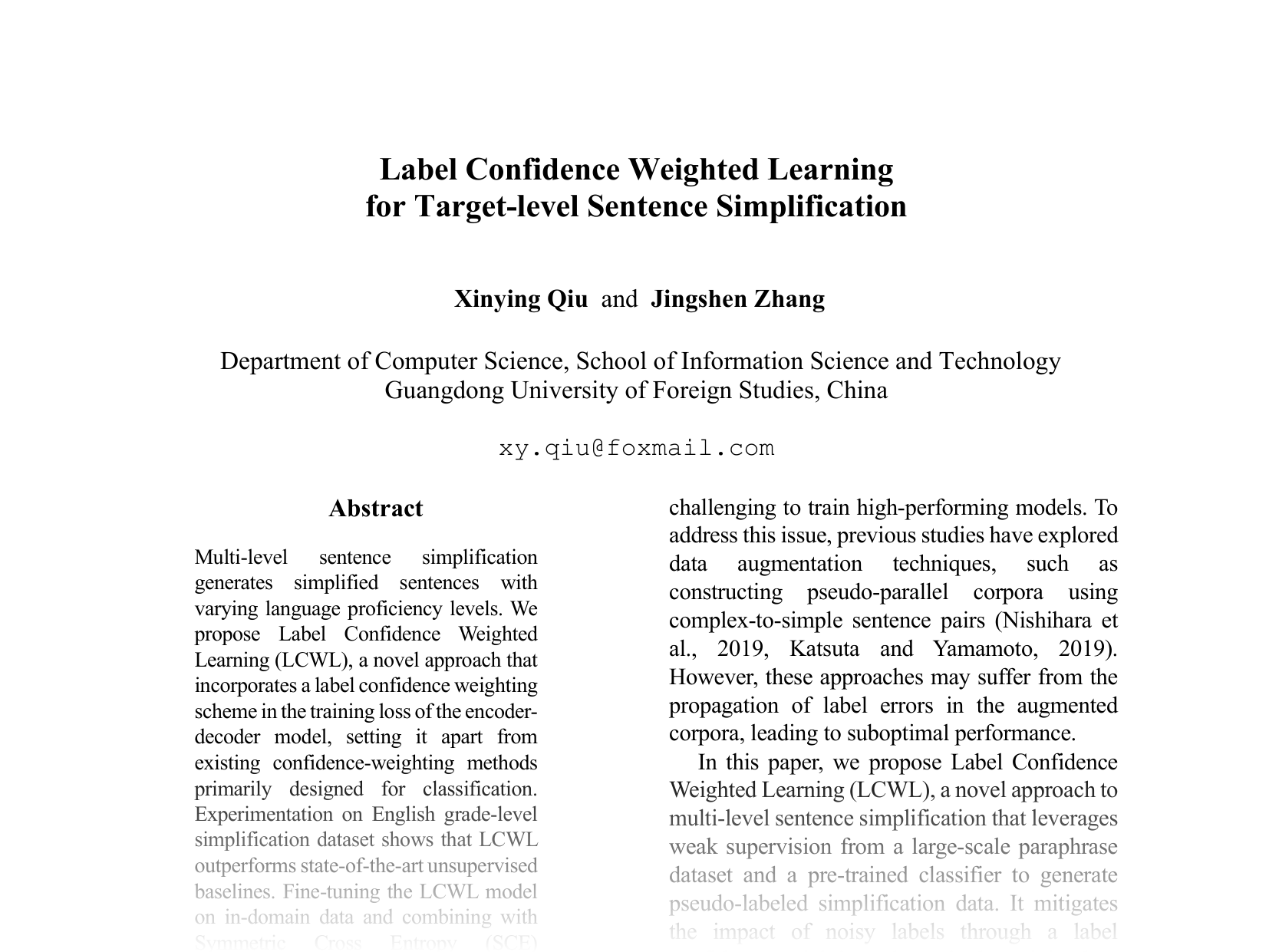 [Label Confidence Weighted Learning for Target-level Sentence Simplification 🔗](https://aclanthology.org/2024.emnlp-main.999.pdf)