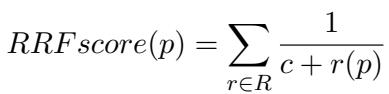Equation 7: Reciprocal Rank Fusion Score