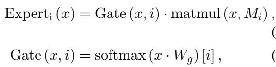 描述专家和门控函数的公式。