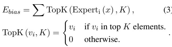 描述使用 TopK 专家计算偏置嵌入的公式。