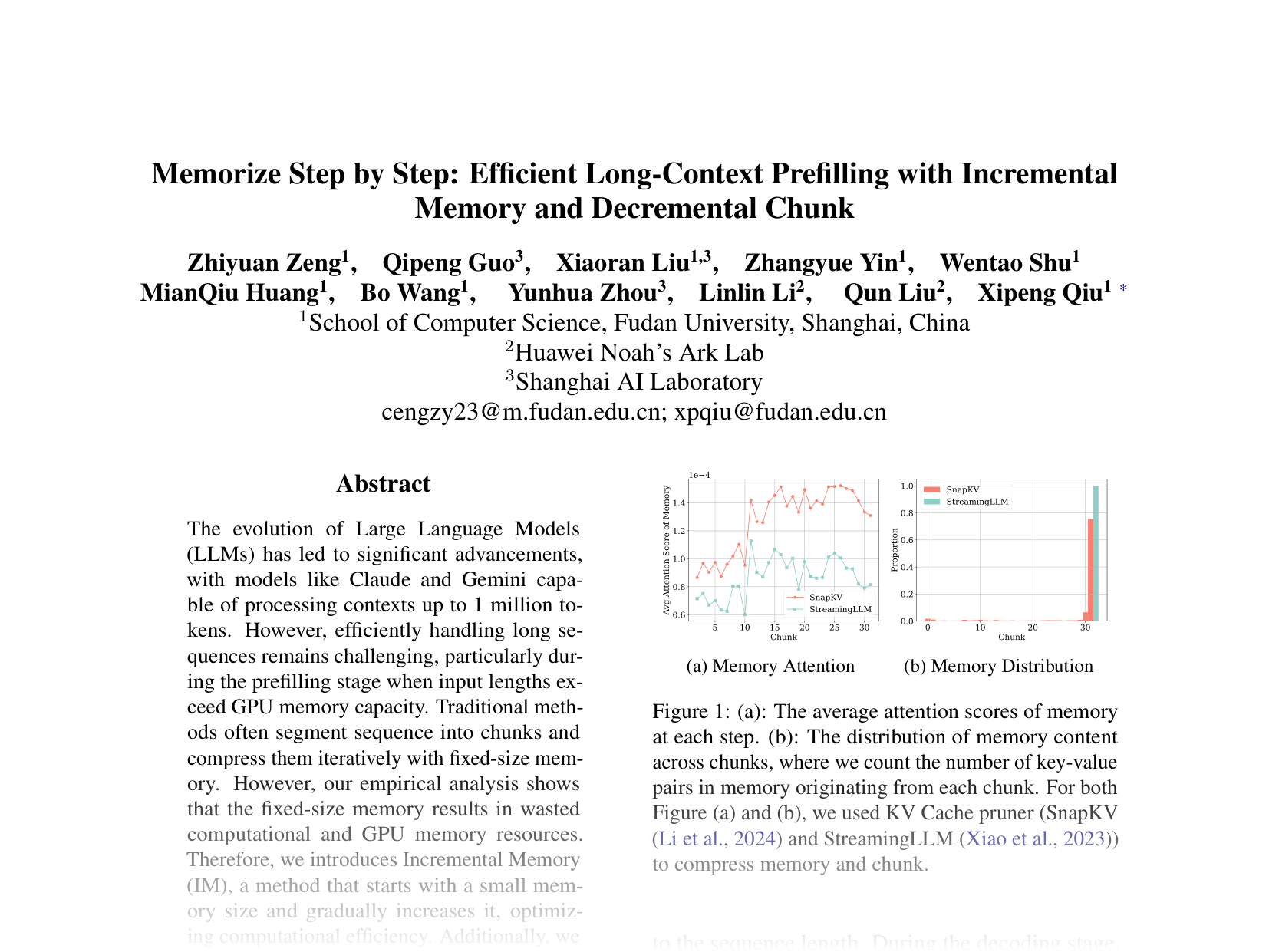 [Memorize Step by Step: Efficient Long-Context Prefilling with Incremental Memory and Decremental Chunk 🔗](https://aclanthology.org/2024.emnlp-main.1169.pdf)