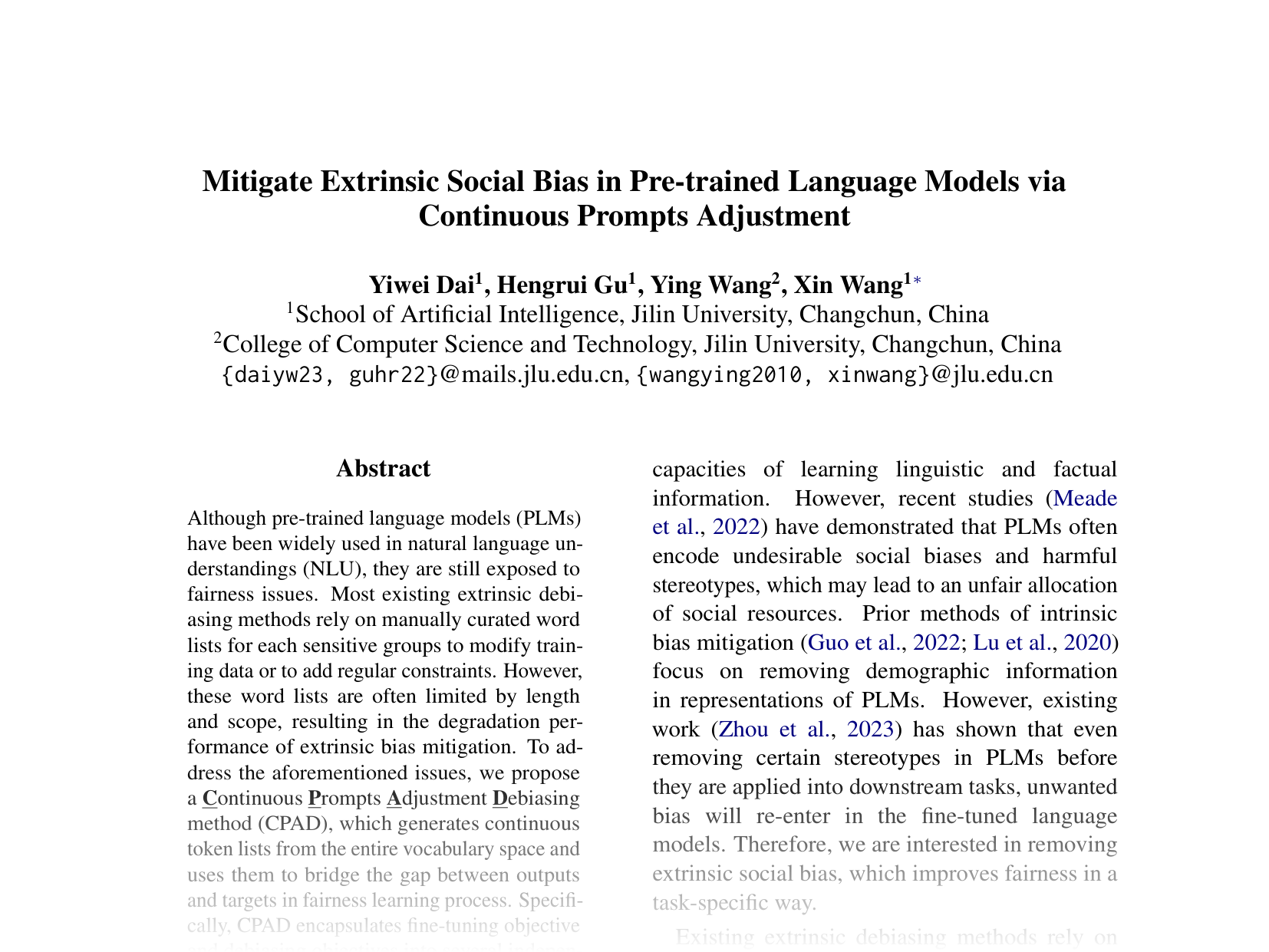 [Mitigate Extrinsic Social Bias in Pre-trained Language Models via Continuous Prompts Adjustment 🔗](https://aclanthology.org/2024.emnlp-main.620.pdf)