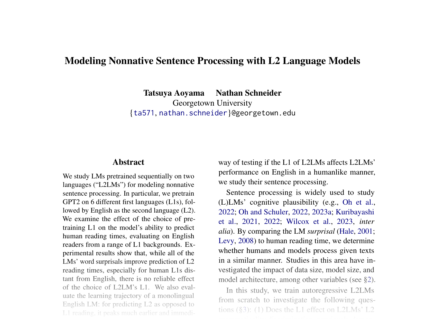 [Modeling Nonnative Sentence Processing with L2 Language Models 🔗](https://aclanthology.org/2024.emnlp-main.283.pdf)