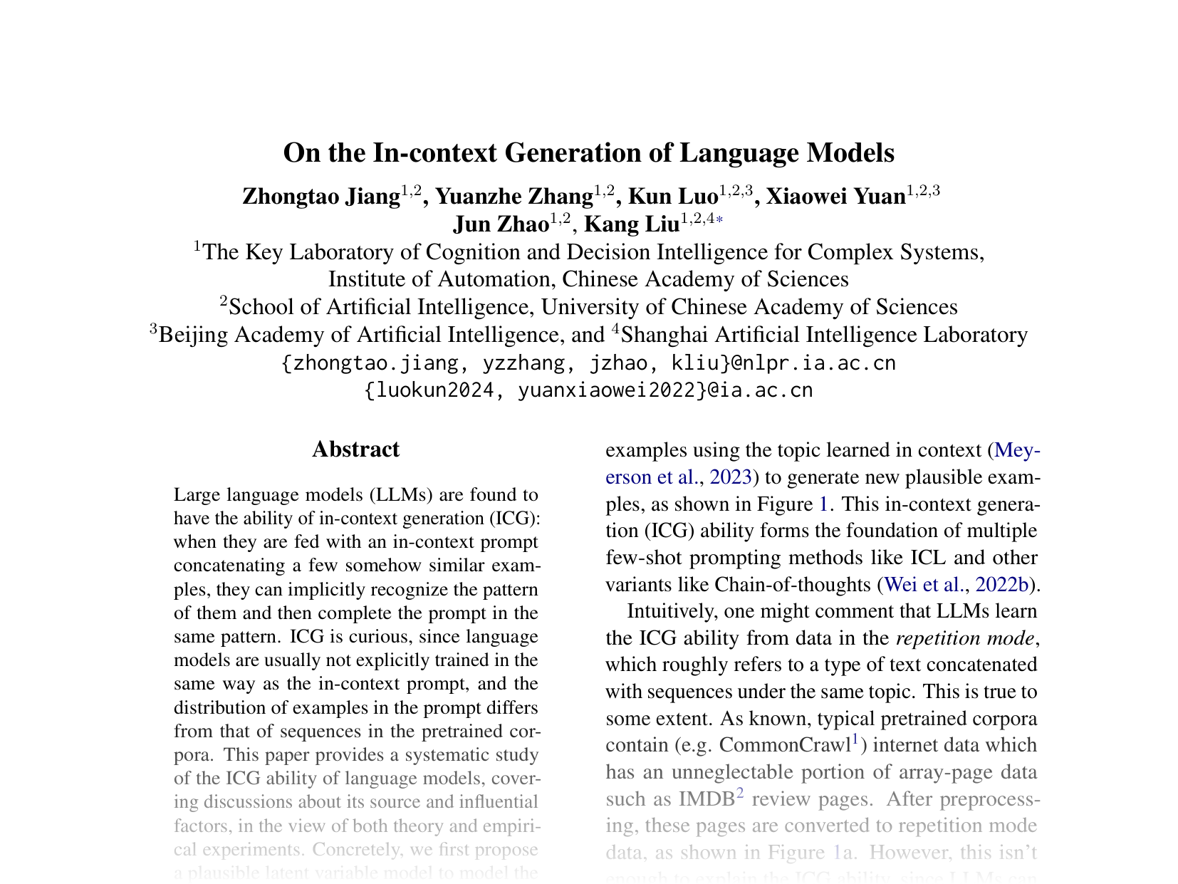[On the In-context Generation of Language Models 🔗](https://aclanthology.org/2024.emnlp-main.568.pdf)