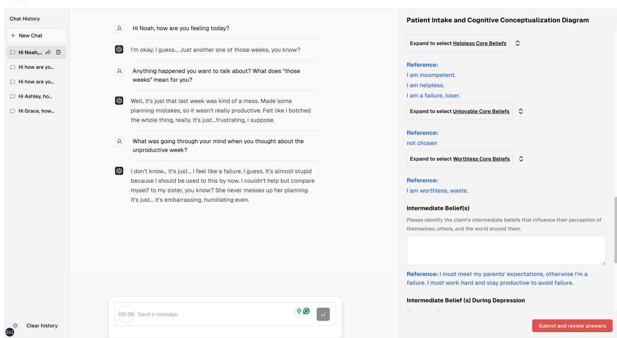 Figure 27: Our user interface of PATIENT-Psi-TRAINER. Right side shows forms to formulate the cognitive model.