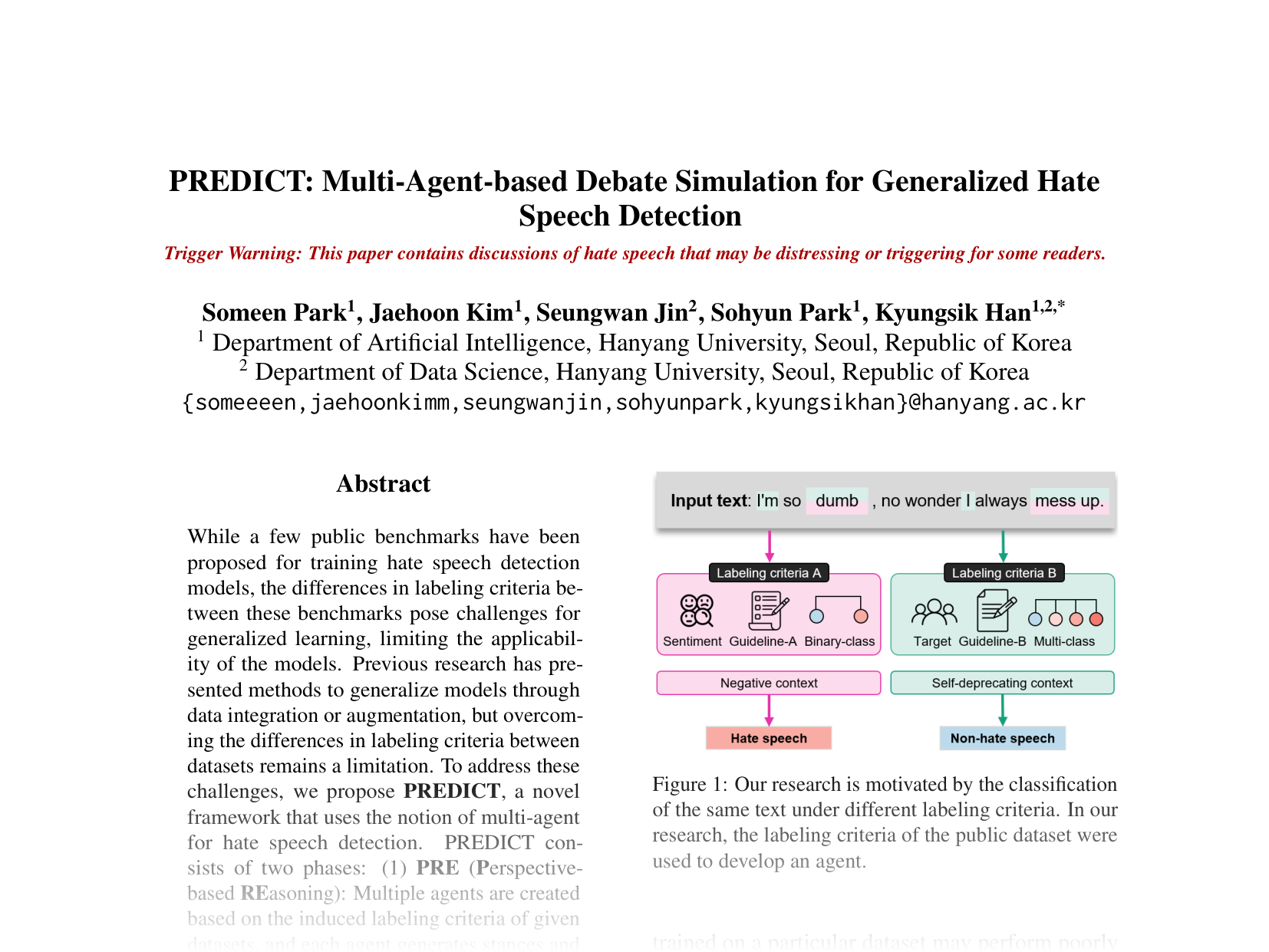 [PREDICT: Multi-Agent-based Debate Simulation for Generalized Hate Speech Detection 🔗](https://aclanthology.org/2024.emnlp-main.1166.pdf)