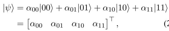 The state vector for a 2-qubit system.