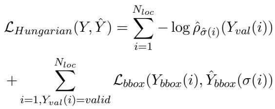 The full Hungarian Loss equation combining classification and bounding box regression.