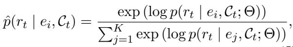 Equation 5: Relevance distribution based on generator feedback.