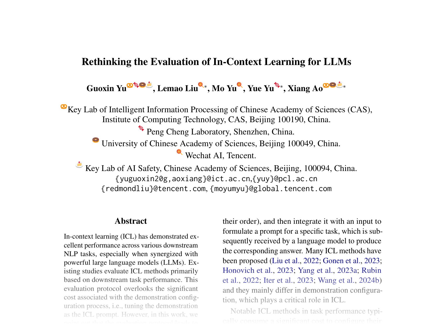 [Rethinking the Evaluation of In-Context Learning for LLMs 🔗](https://aclanthology.org/2024.emnlp-main.779.pdf)