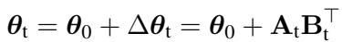 LoRA equation showing theta equals theta_0 plus delta theta.