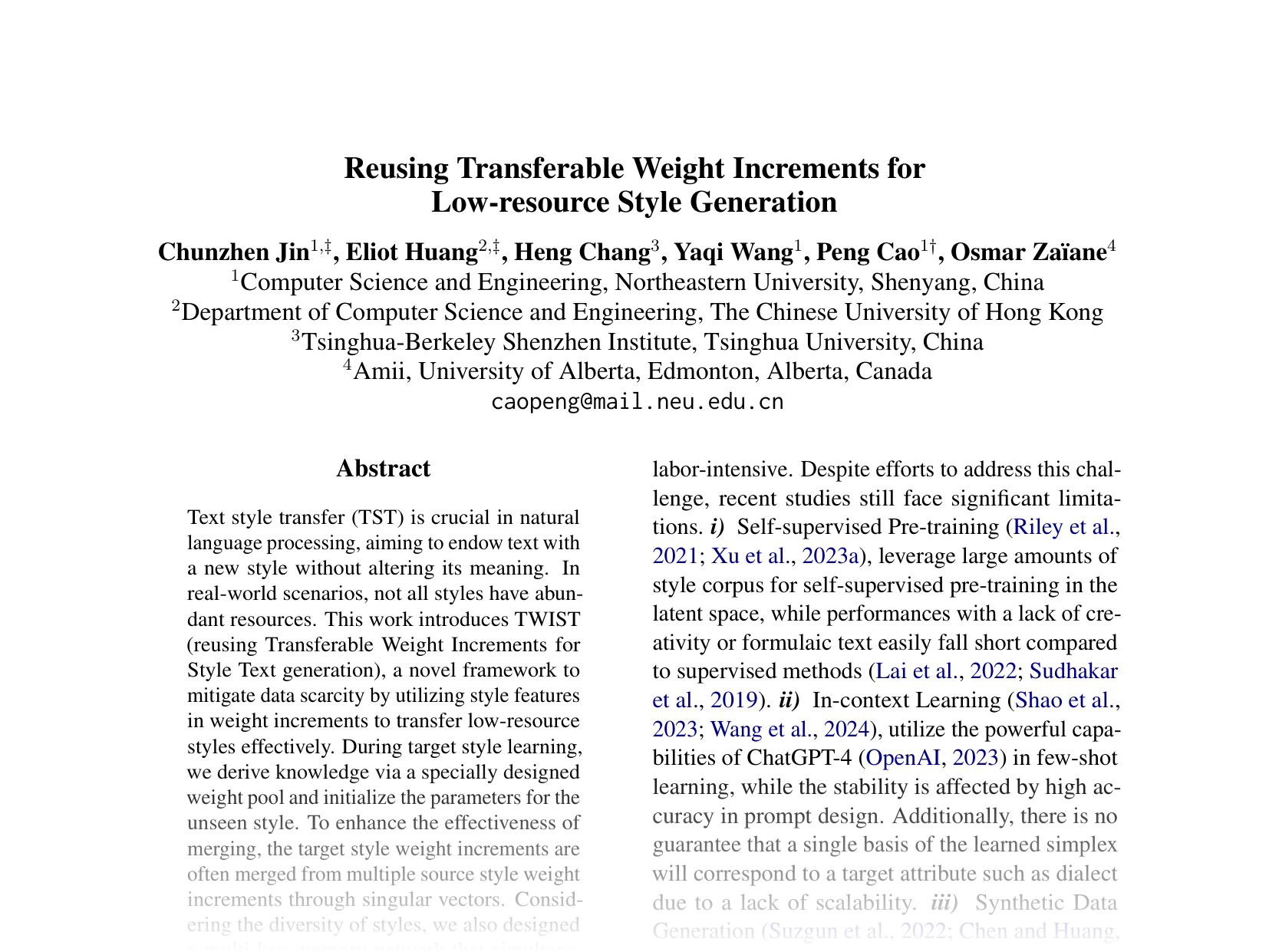 [Reusing Transferable Weight Increments for Low-resource Style Generation 🔗](https://aclanthology.org/2024.emnlp-main.145.pdf)
