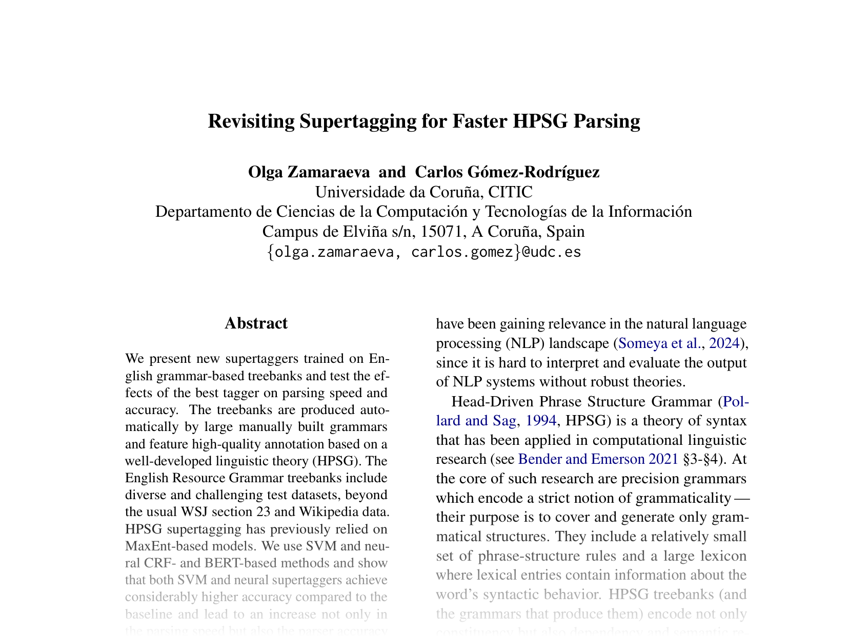 [Revisiting Supertagging for Faster HPSG Parsing 🔗](https://aclanthology.org/2024.emnlp-main.635.pdf)
