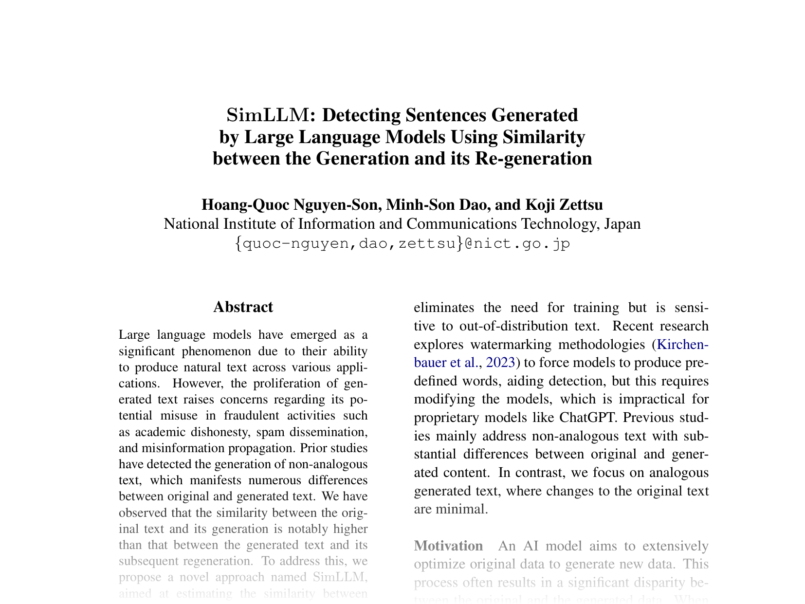 [SimLLM: Detecting Sentences Generated by Large Language Models Using Similarity between the Generation and its Re-generation 🔗](https://aclanthology.org/2024.emnlp-main.1246.pdf)