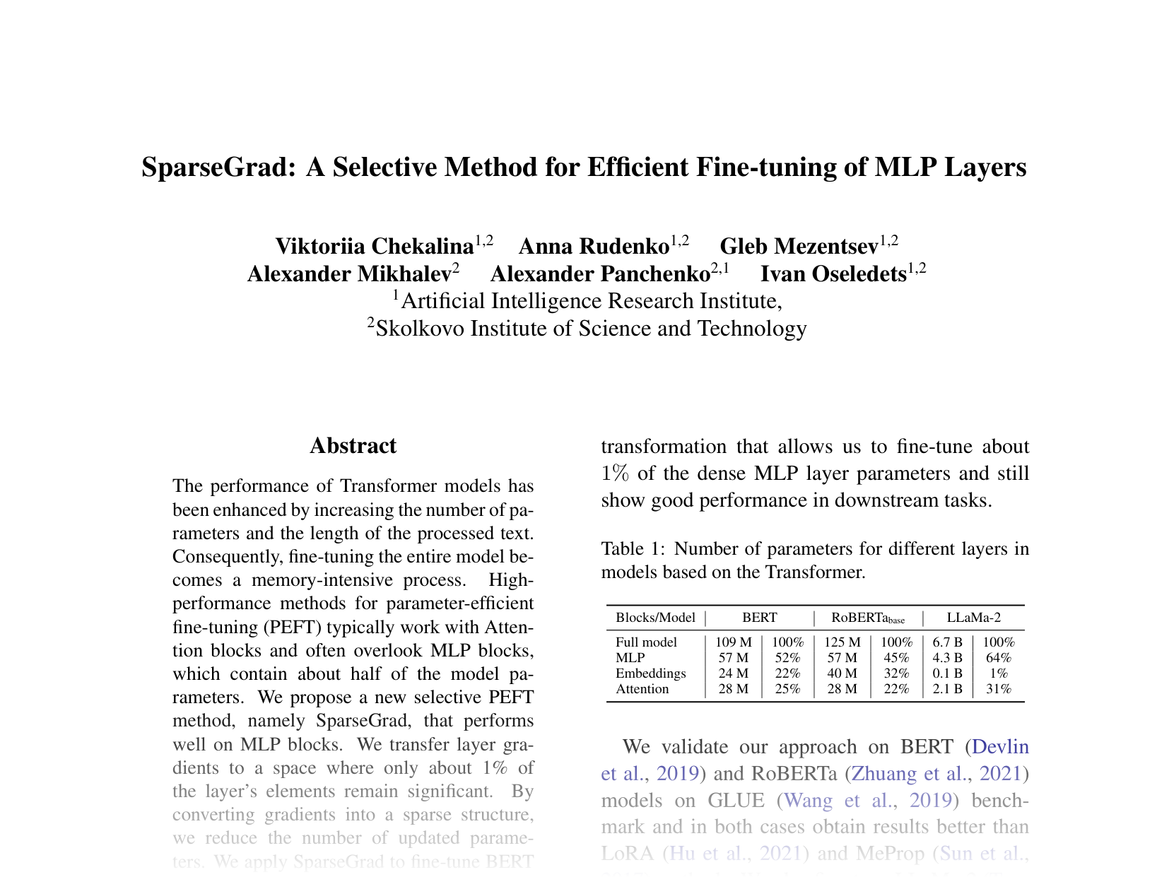 [SparseGrad: A Selective Method for Efficient Fine-tuning of MLP Layers 🔗](https://aclanthology.org/2024.emnlp-main.831.pdf)