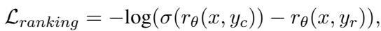 Ranking loss equation used for the reward model training.