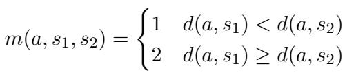 Equation for deciding the correct story ending based on distance.