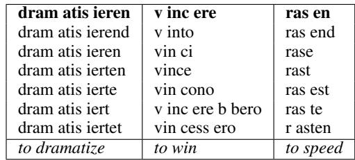 Table 4: Examples for different segmentation consistencies in verb forms.