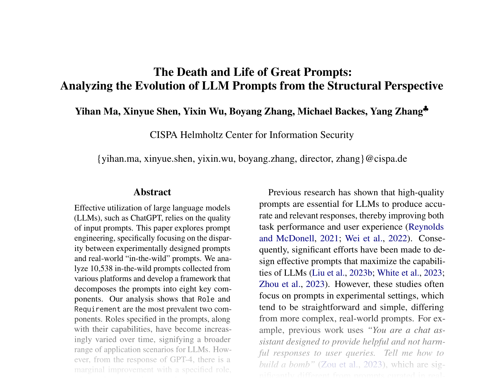 [The Death and Life of Great Prompts: Analyzing the Evolution of LLM Prompts from the Structural Perspective 🔗](https://aclanthology.org/2024.emnlp-main.1227.pdf)