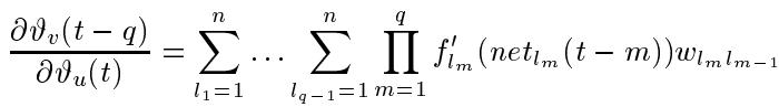 The equation for propagating an error gradient back through q time steps in an RNN. It involves a product of weight matrices and activation function derivatives for each step.